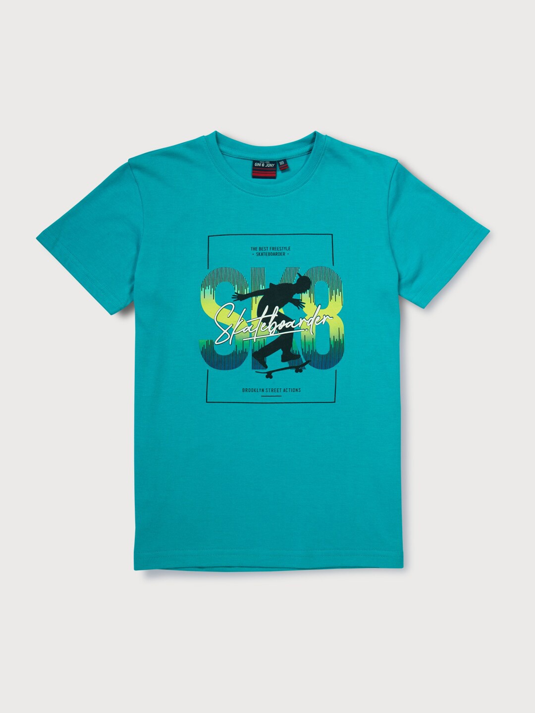 

Gini and Jony Boys Graphic Printed Cotton T-shirt, Green