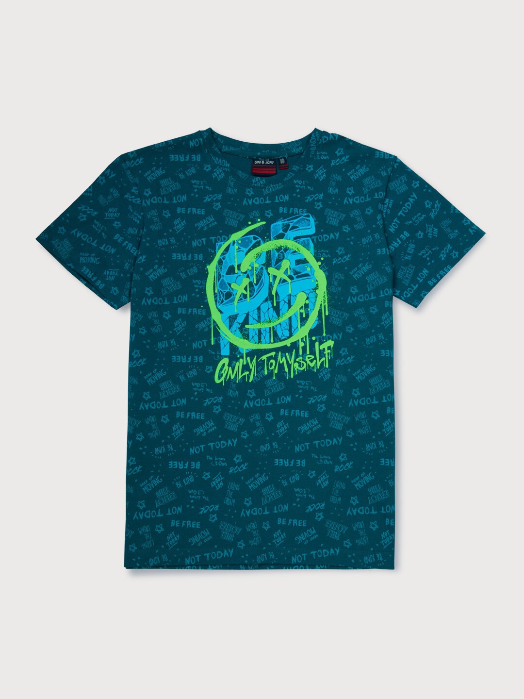 

Gini and Jony Boys Graphic Printed Cotton T-Shirt, Green