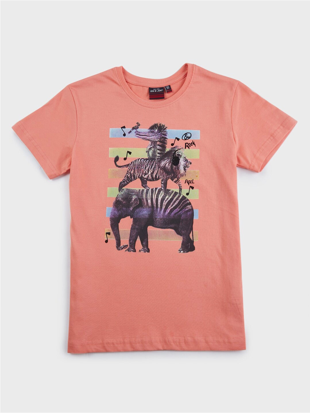 

Gini and Jony Boys Graphic Printed Round Neck Cotton T-shirt, Peach