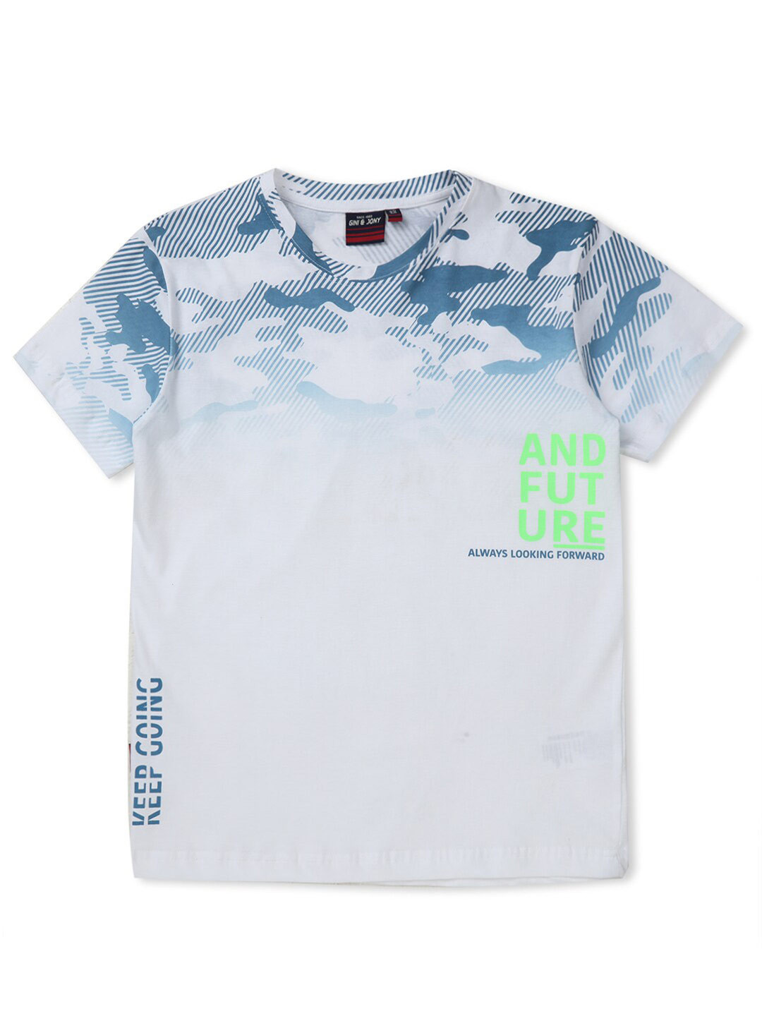 

Gini and Jony Boys Abstract Printed Round Neck Cotton T-shirt, White