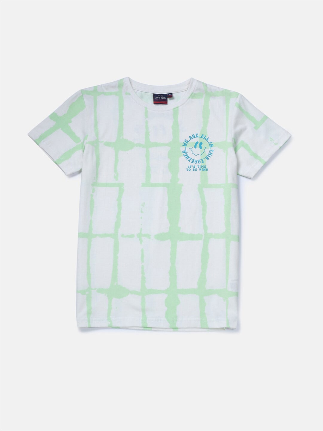 

Gini and Jony Boys Checked Round Neck Cotton T-shirt, White