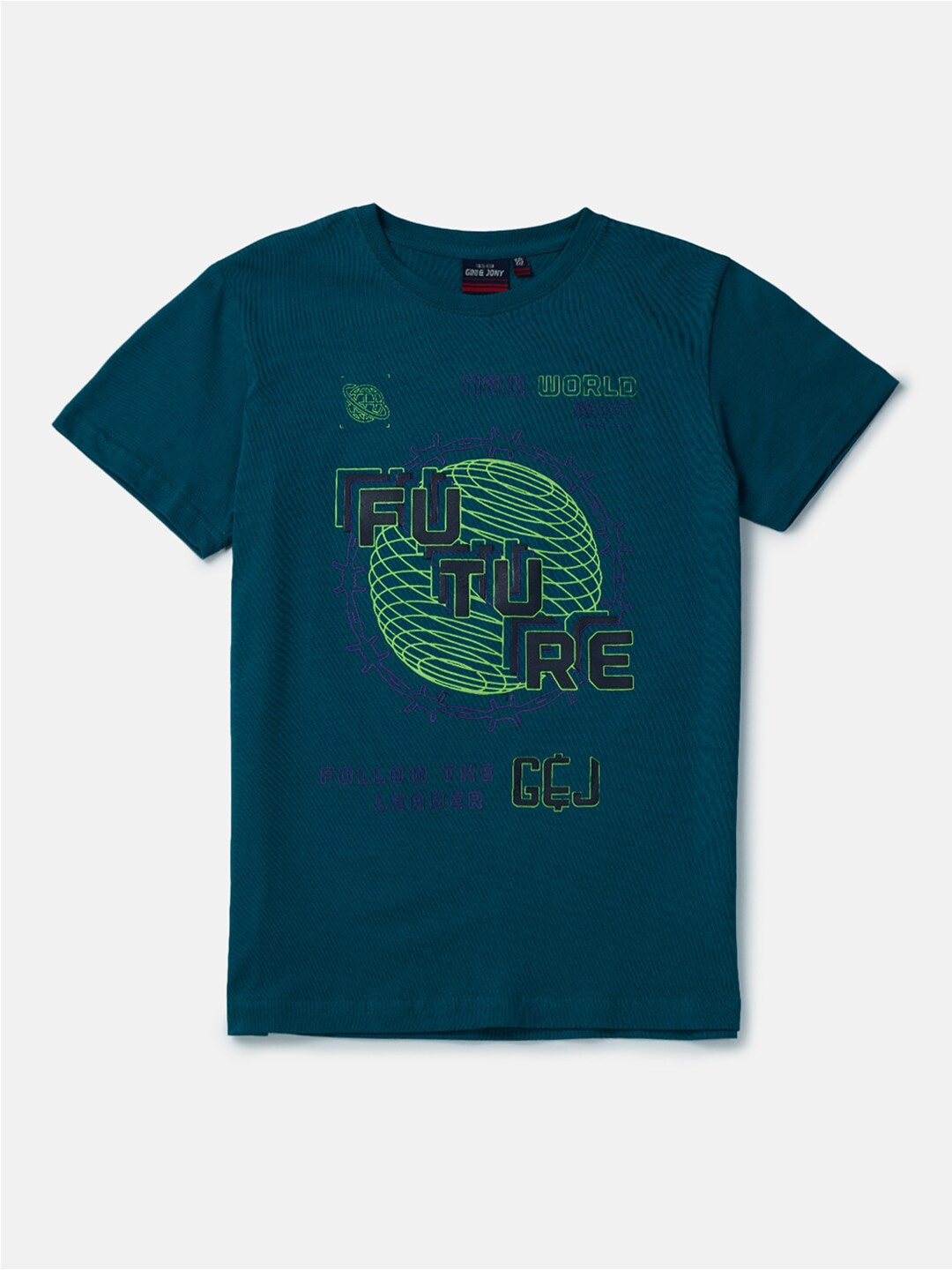 

Gini and Jony Infant Boys Graphic Printed Round Neck Cotton T-shirt, Teal