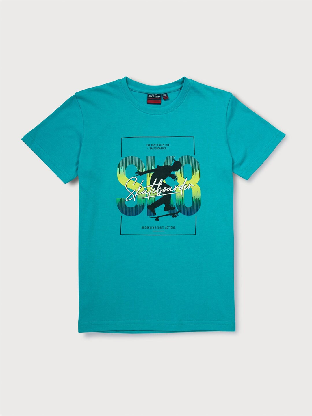 

Gini and Jony Boys Typography Printed Cotton T-shirt, Green