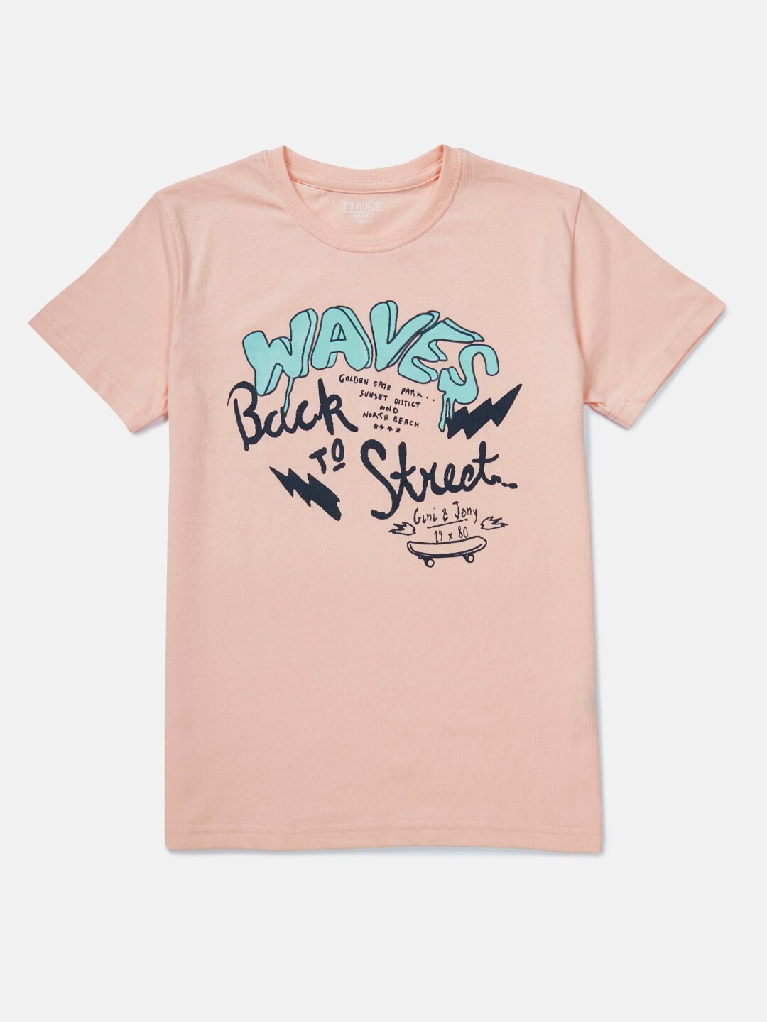 

Gini and Jony Boys Typography Printed Cotton T-Shirt, Peach