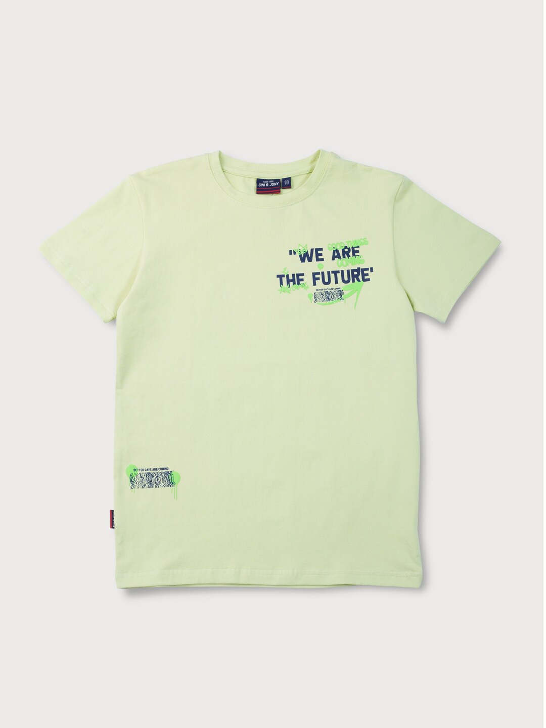 

Gini and Jony Boys Typography Printed Cotton T-shirt, Green