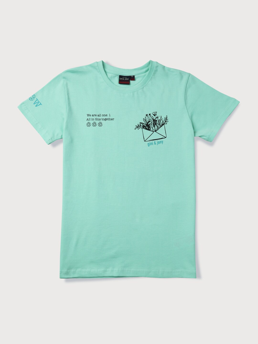 

Gini and Jony Infant Boys Typography Printed Cotton T-shirt, Turquoise blue