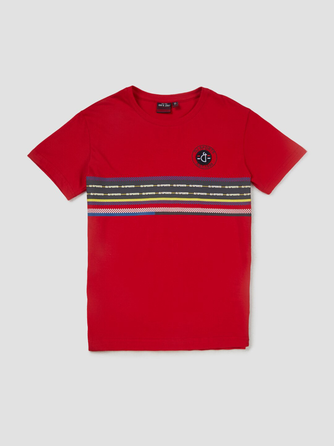 

Gini and Jony Infants Boys Striped Cotton T-shirt, Red