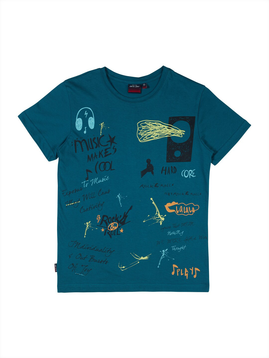 

Gini and Jony Boys Typography Printed Cotton T-shirt, Teal