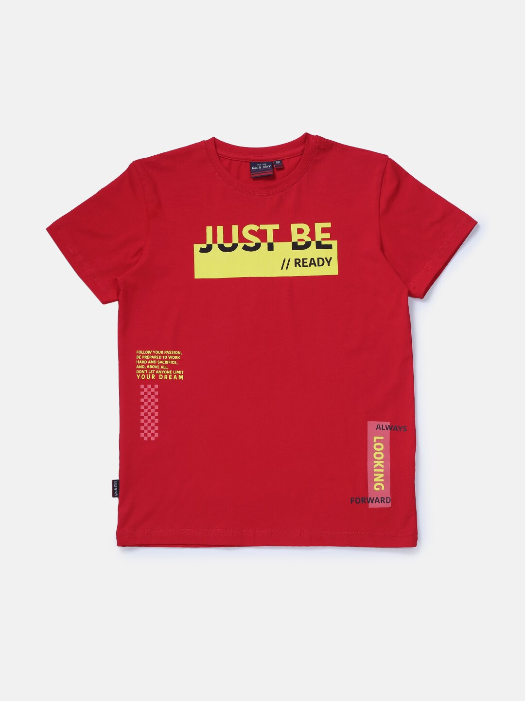 

Gini and Jony Boys Typography Printed Cotton T-shirt, Red