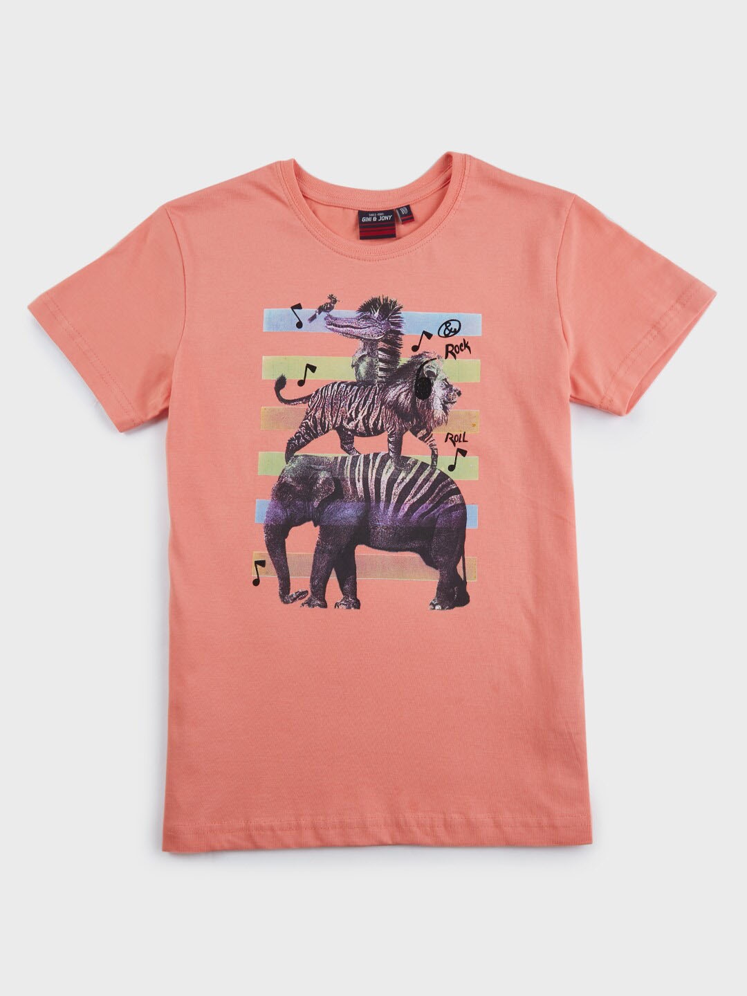 

Gini and Jony Boys Graphic Printed Round Neck Cotton T-shirt, Peach