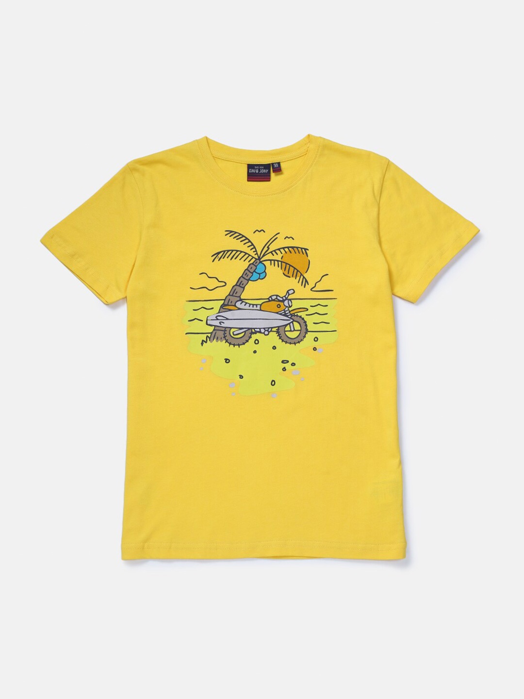 

Gini and Jony Infant Boys Graphic Printed Round Neck Cotton T-shirt, Yellow
