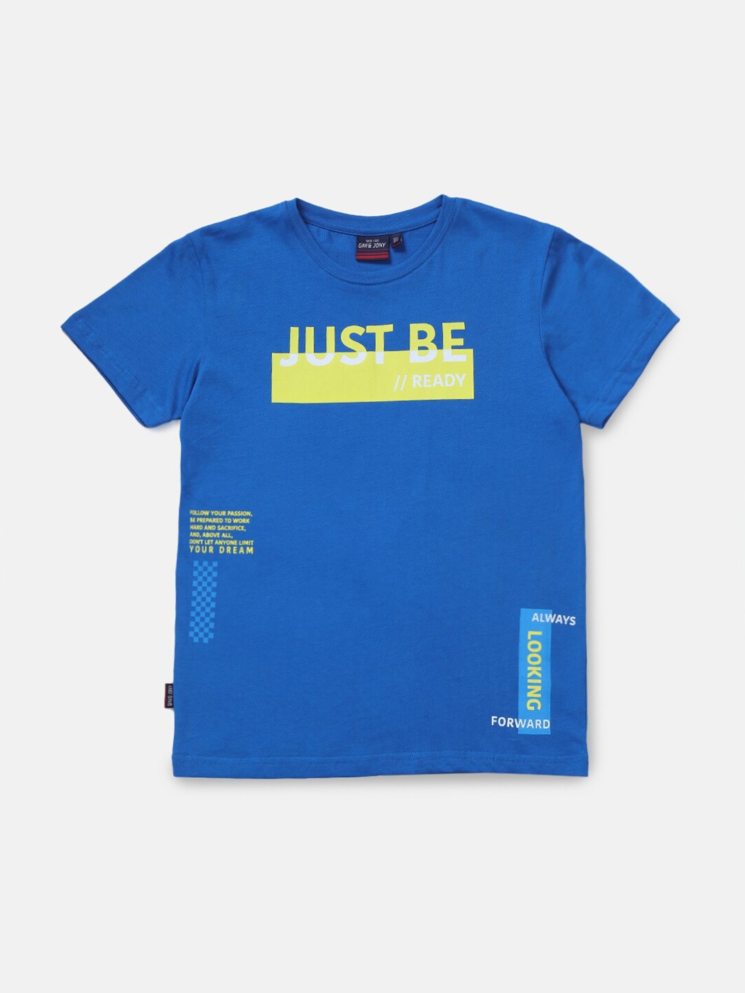 

Gini and Jony Boys Typography Printed Cotton T-shirt, Blue