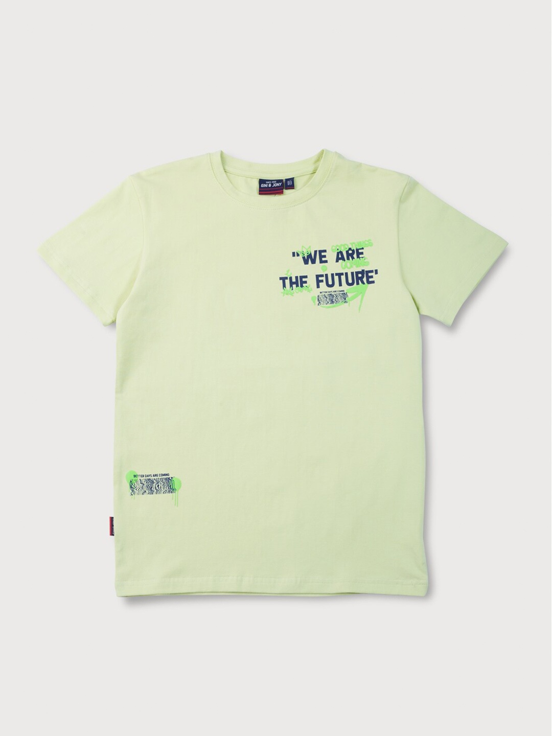 

Gini and Jony Boys Typography Printed Cotton T-shirt, Green