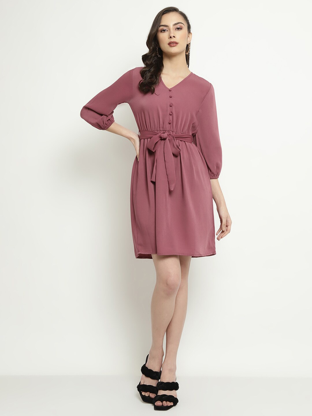 

METTLE V-Neck Fit & Flare Cotton Dress, Coral