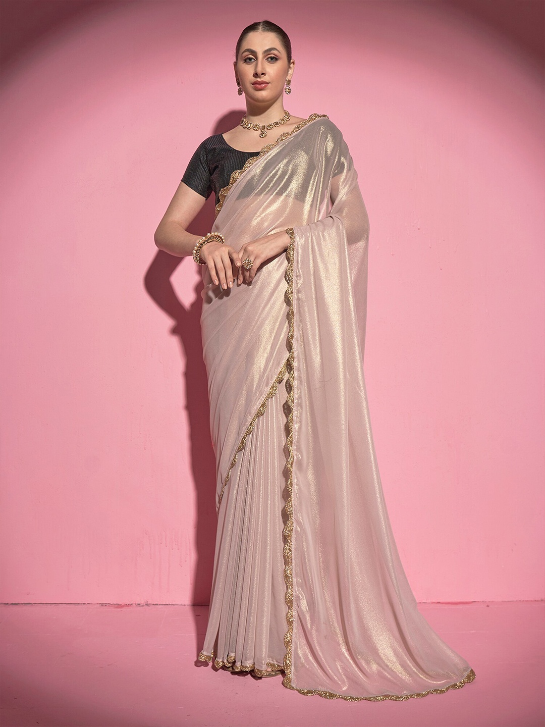 

Kalista Beige & Gold-Toned Pure Georgette Saree