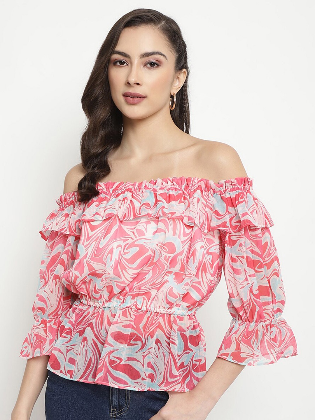 

METTLE Floral Print Off-Shoulder Cotton Bardot Top, Pink