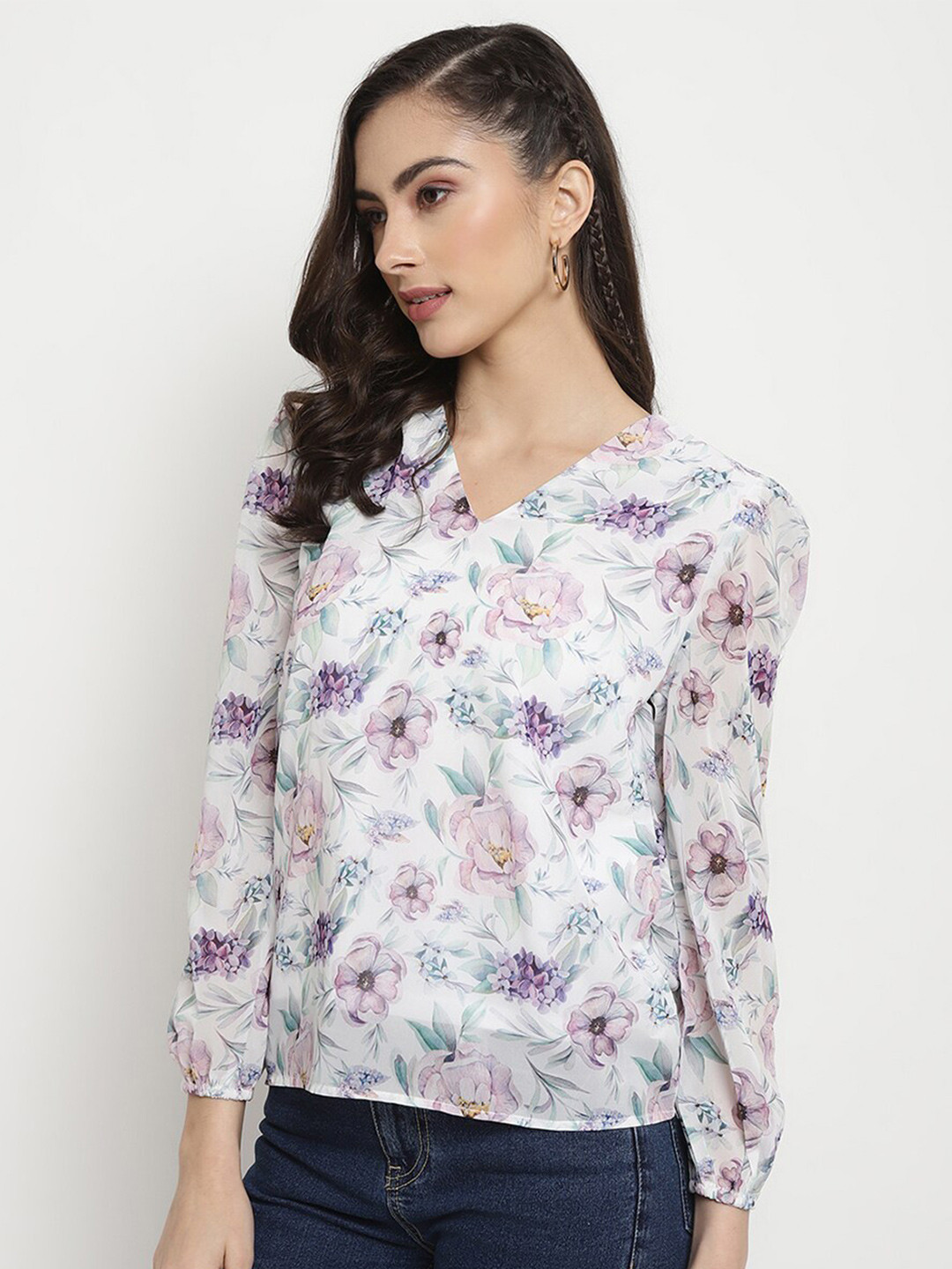 

METTLE Floral Print Cotton Shirt Style Top, White