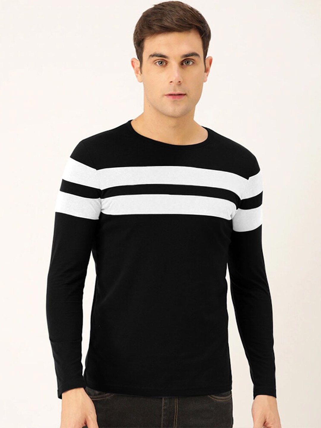 

Eyebogler Striped Long Sleeves Cotton T-shirt, Black