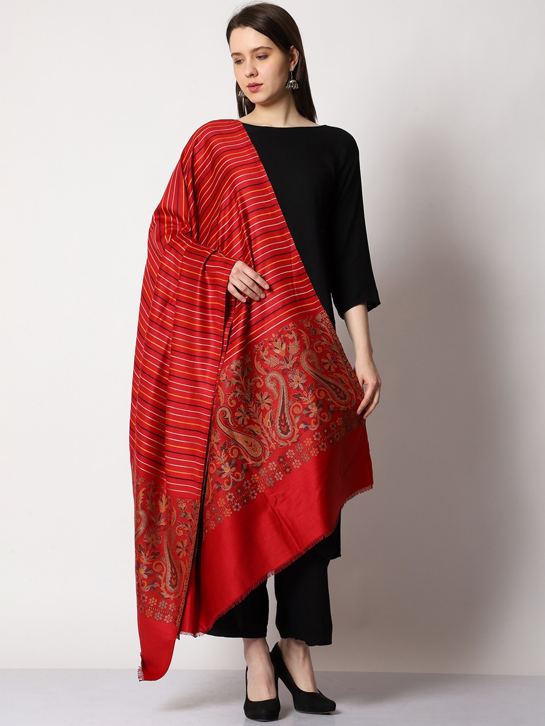 

SWI Stylish Ethnic Motif Woven Design Shawl, Maroon