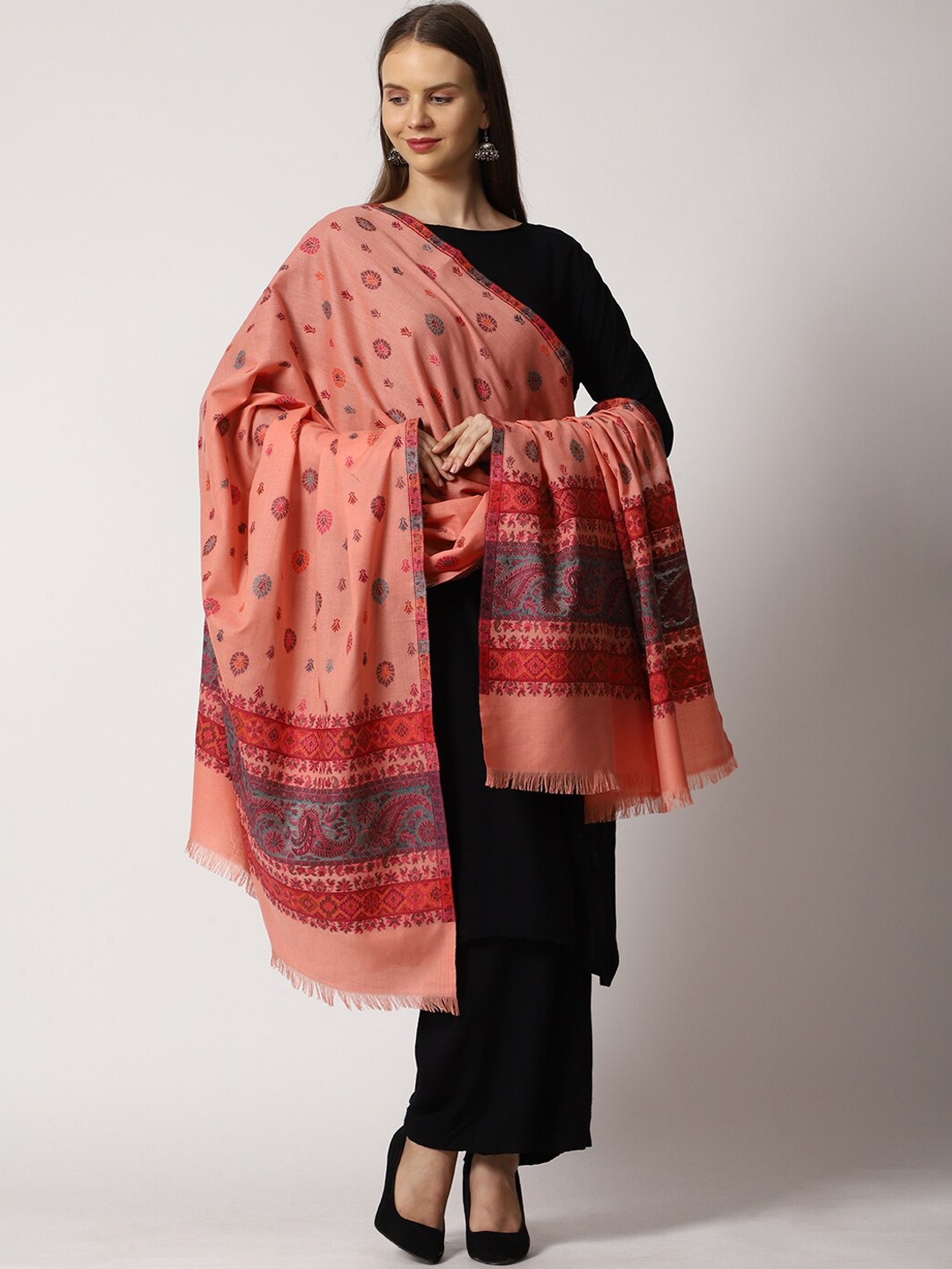 

SWI Stylish Women Ethnic Motif Woven Design Shawl, Peach