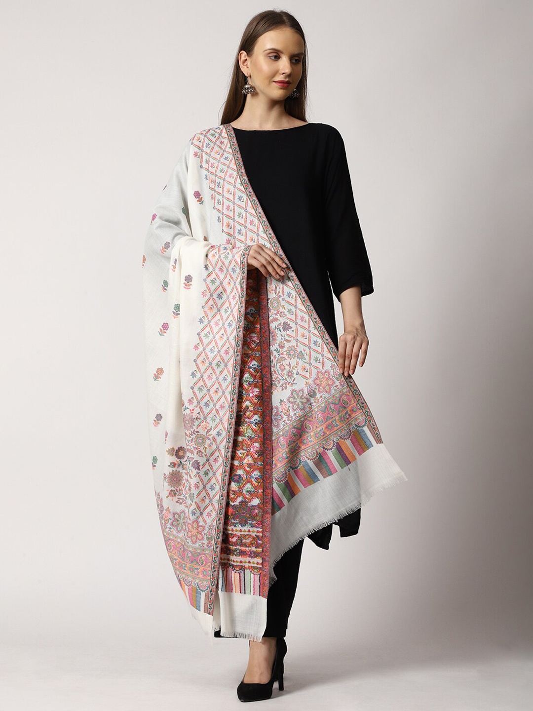 

SWI Stylish Ethnic Motif Woven Design Shawl, Grey