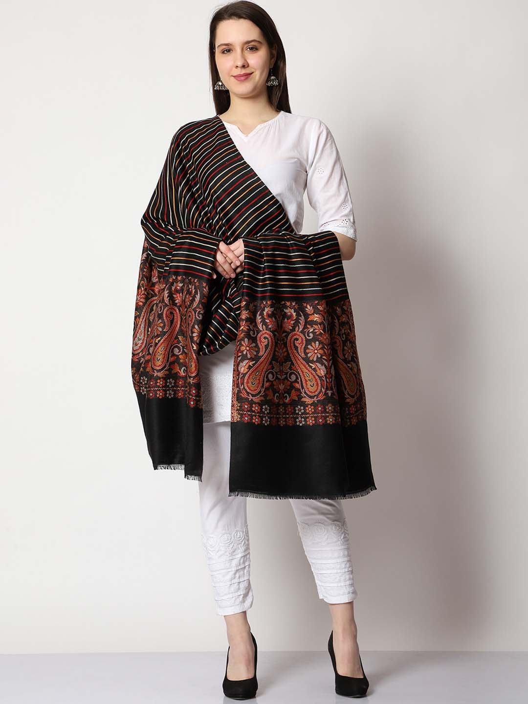 

SWI Stylish Ethnic Motif Woven Design Shawl, Black