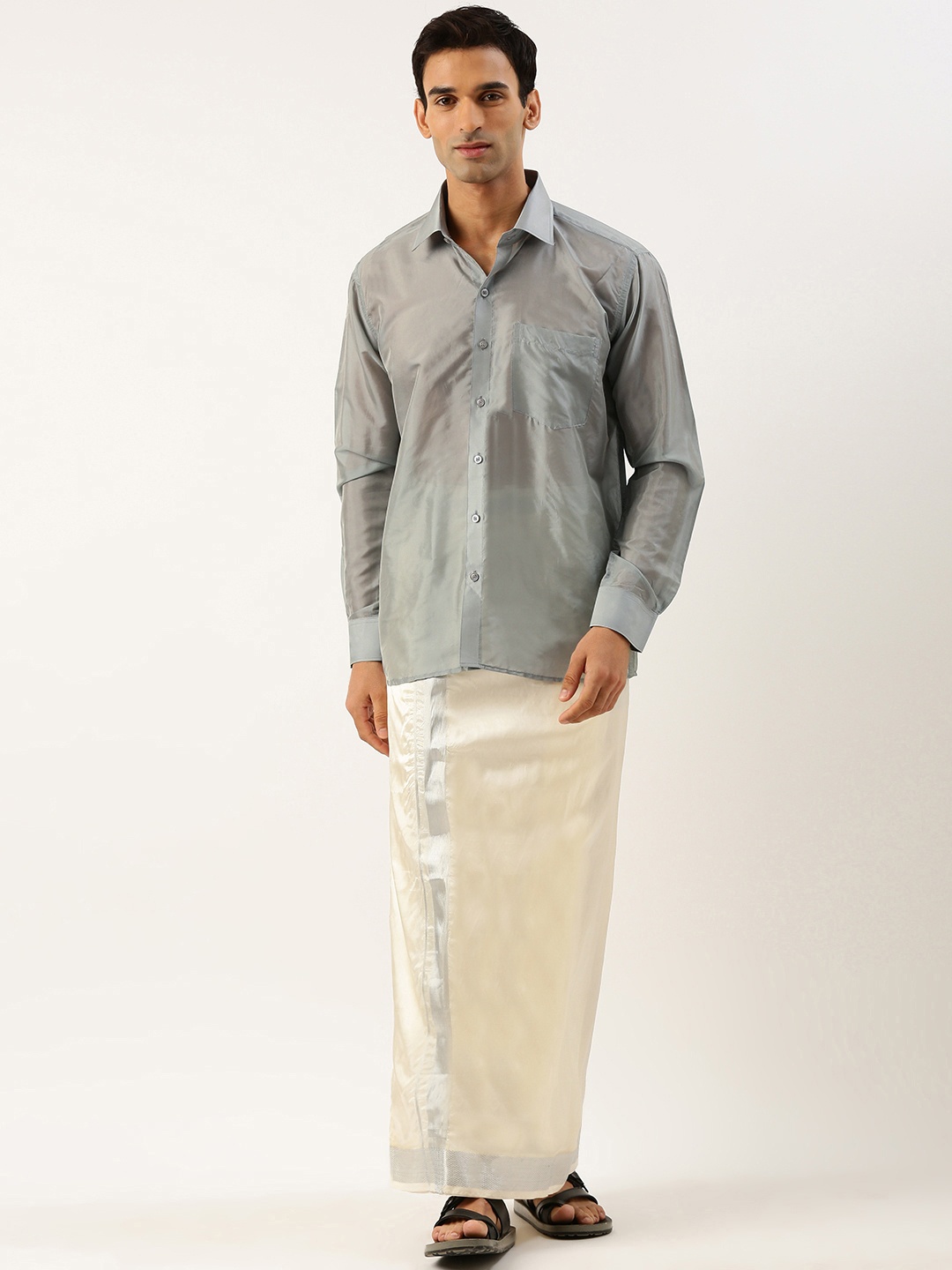 

THANGAMAGAN Men Shirt With Veshti, Grey