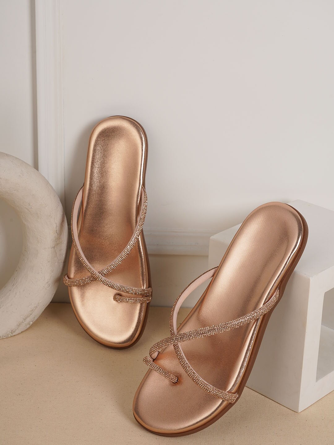 

Style Shoes Women Embellished Comfortable Open Toe Flats, Copper