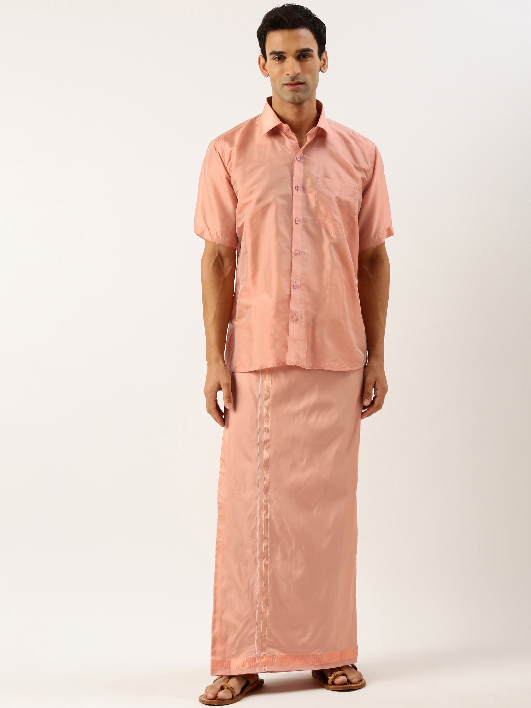 

THANGAMAGAN Men Shirt With Veshti, Copper