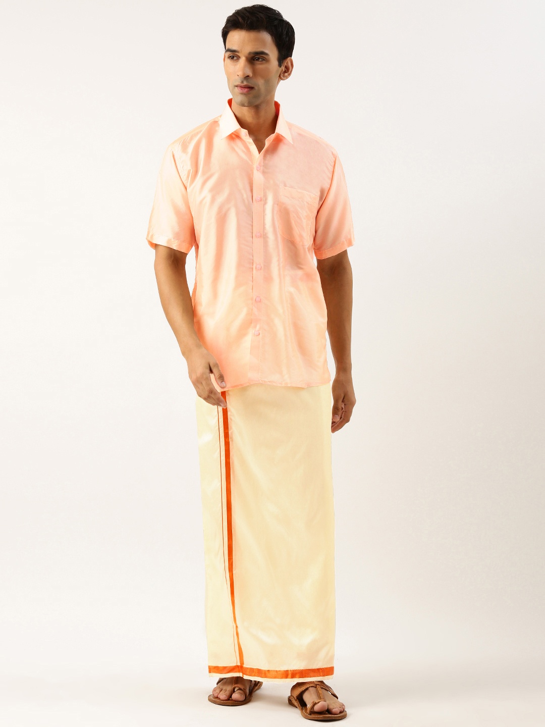 

THANGAMAGAN Men Shirt With Veshti, Pink