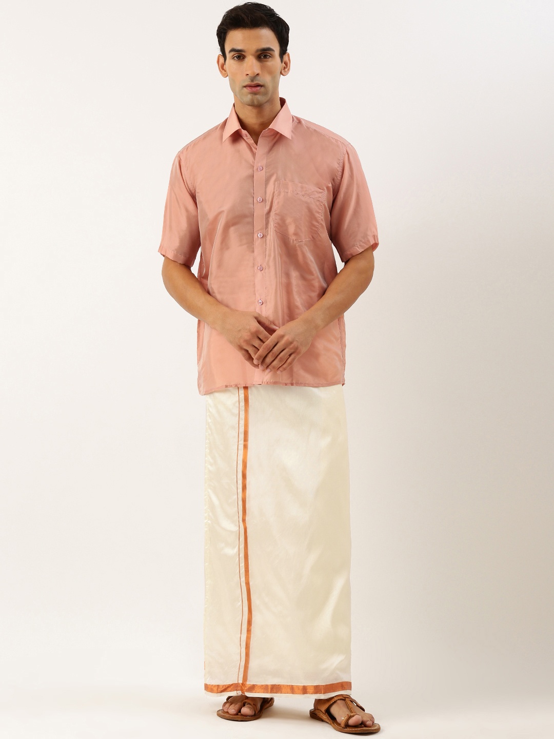 

THANGAMAGAN Men Shirt With Veshti, Copper