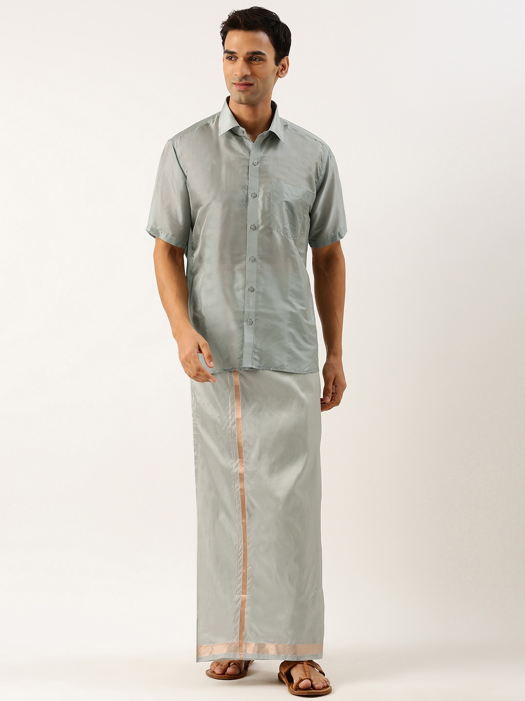 

THANGAMAGAN Men Shirt With Veshti, Grey