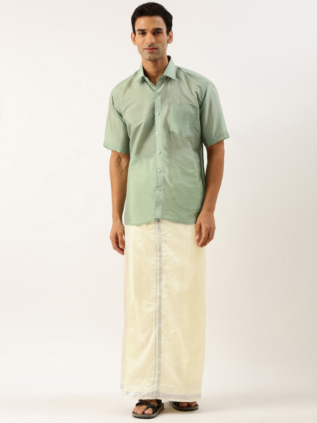 

THANGAMAGAN Men Shirt With Veshti, Grey