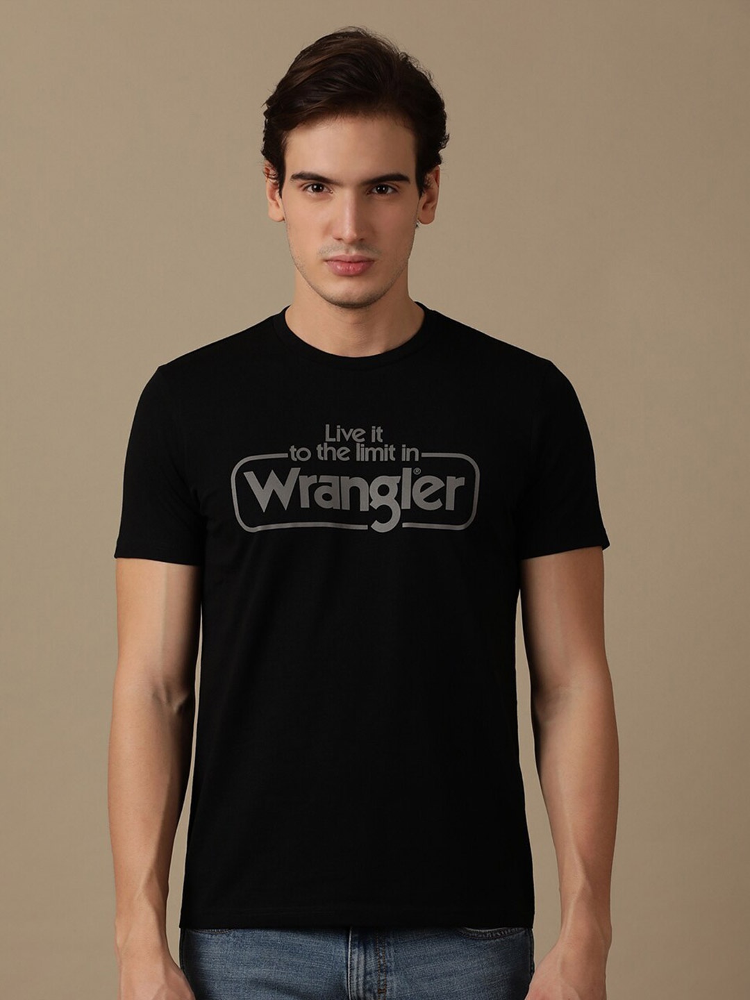 

Wrangler Typography Printed Cotton T-shirt, Black