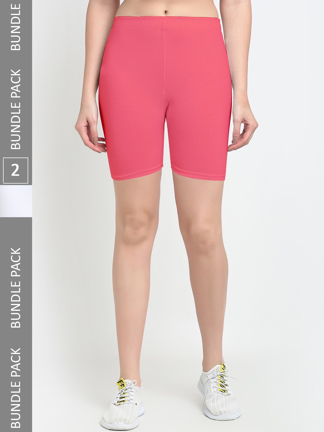 Jinfo Women Pack Of 2 Mid-Rise Biker Shorts, Pink