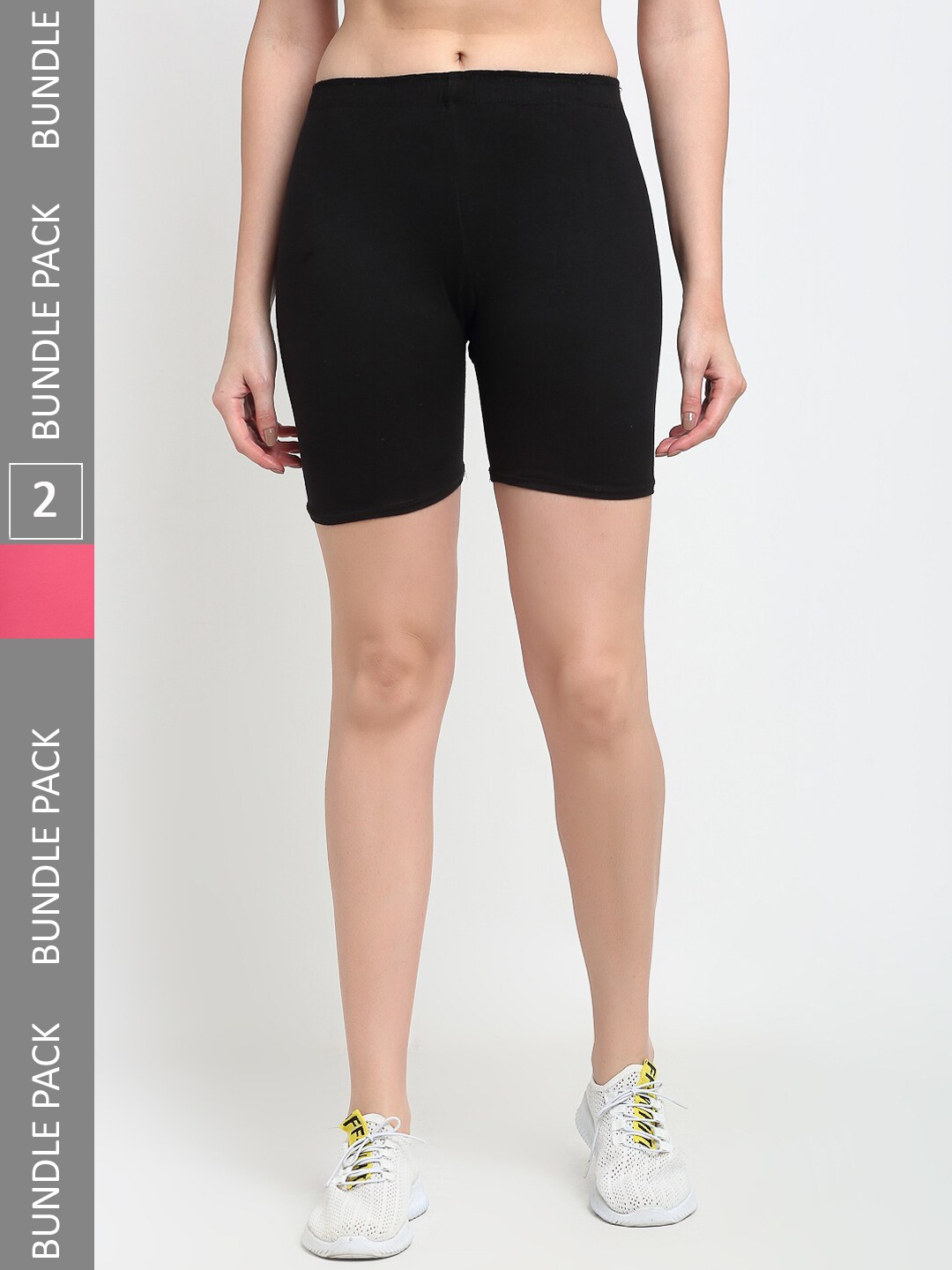 

Jinfo Women Pack Of 2 Mid-Rise Above Knee Cycling Sports Shorts, Black