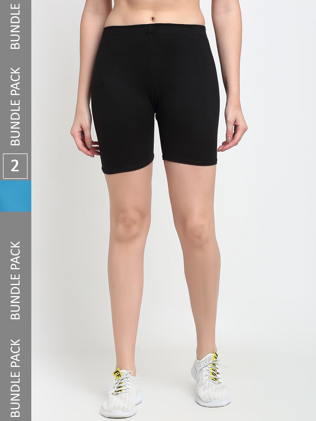 

Jinfo Women Pack Of 2 Mid-Rise Above Knee Cycling Sports Shorts, Black