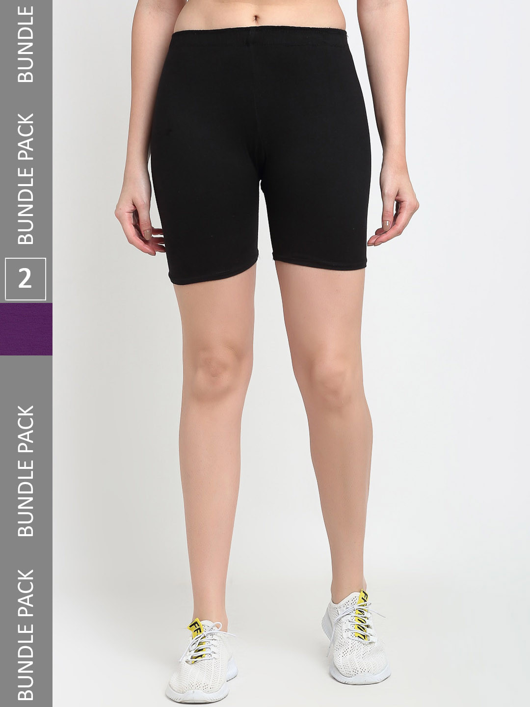 

Jinfo Women Pack Of 2 Mid-Rise Above Knee Cycling Sports Shorts, Black