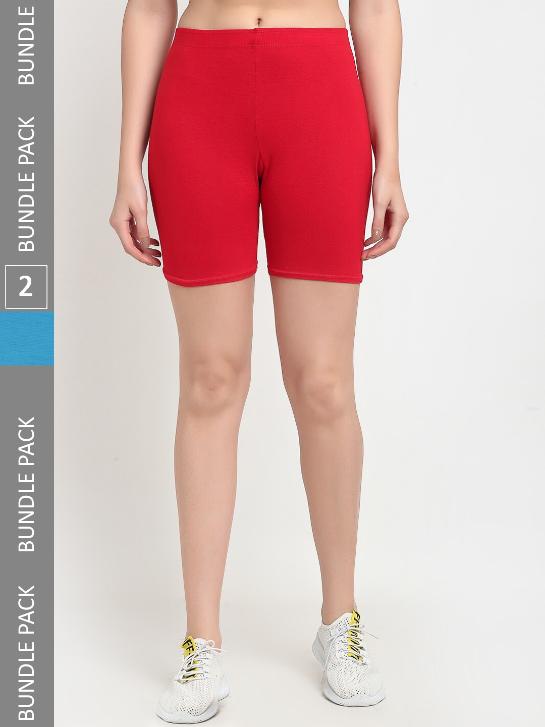 

Jinfo Women Pack Of 2 Mid-Rise Above Knee Cycling Sports Shorts, Red