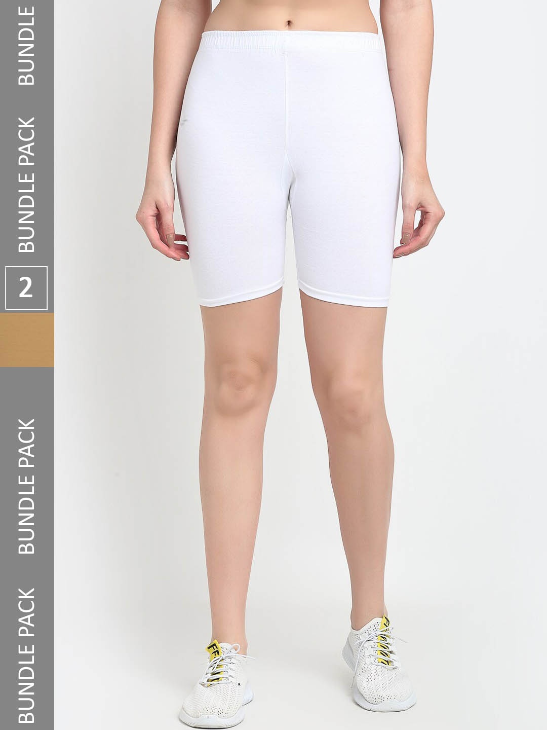 

Jinfo Women Pack Of 2 Mid-Rise Above Knee Cycling Sports Shorts, White