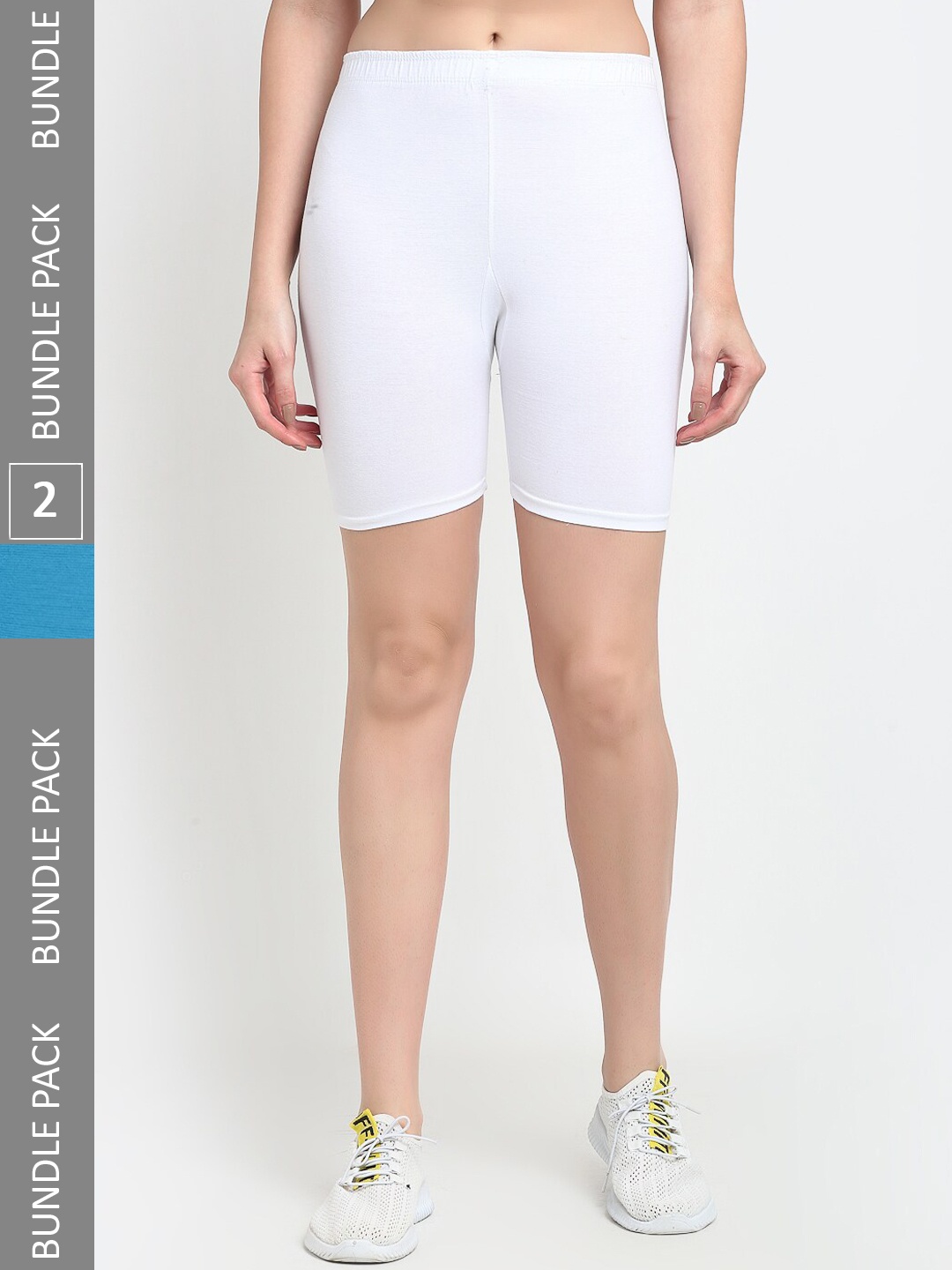 

Jinfo Women Pack Of 2 Mid-Rise Above Knee Cycling Sports Shorts, White