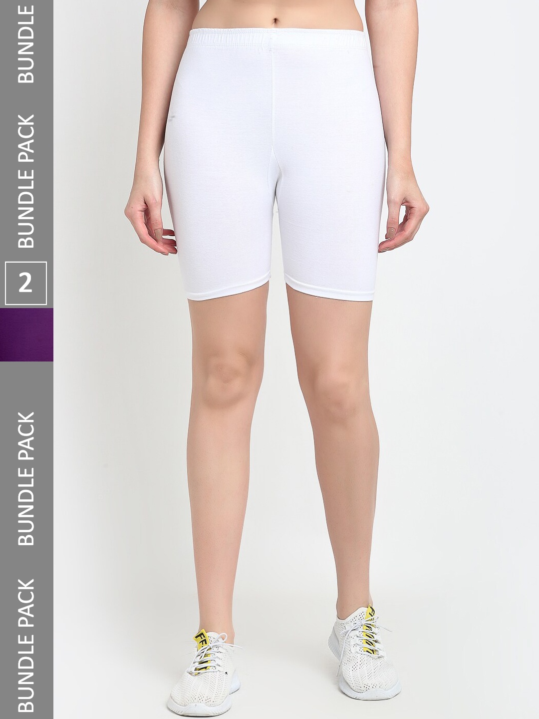 

Jinfo Women Pack Of 2 Mid-Rise Above Knee Cycling Sports Shorts, White