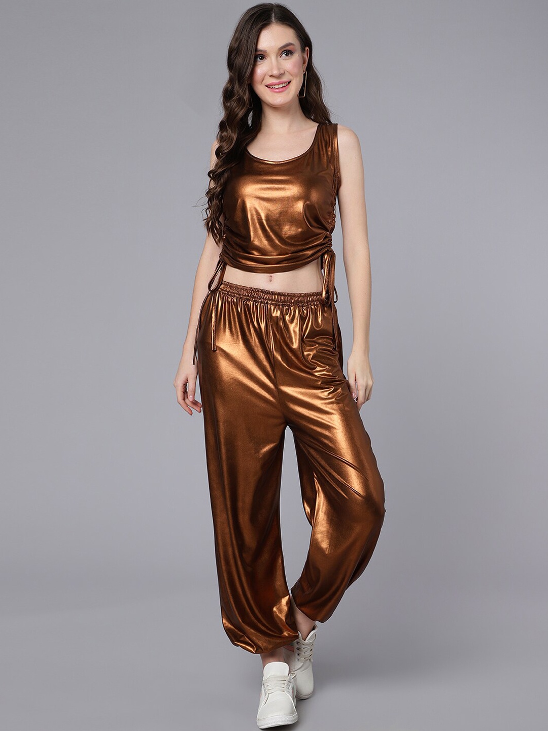 

A.T.U.N. Round Neck Sleeveless Crop Top & Joggers, Copper