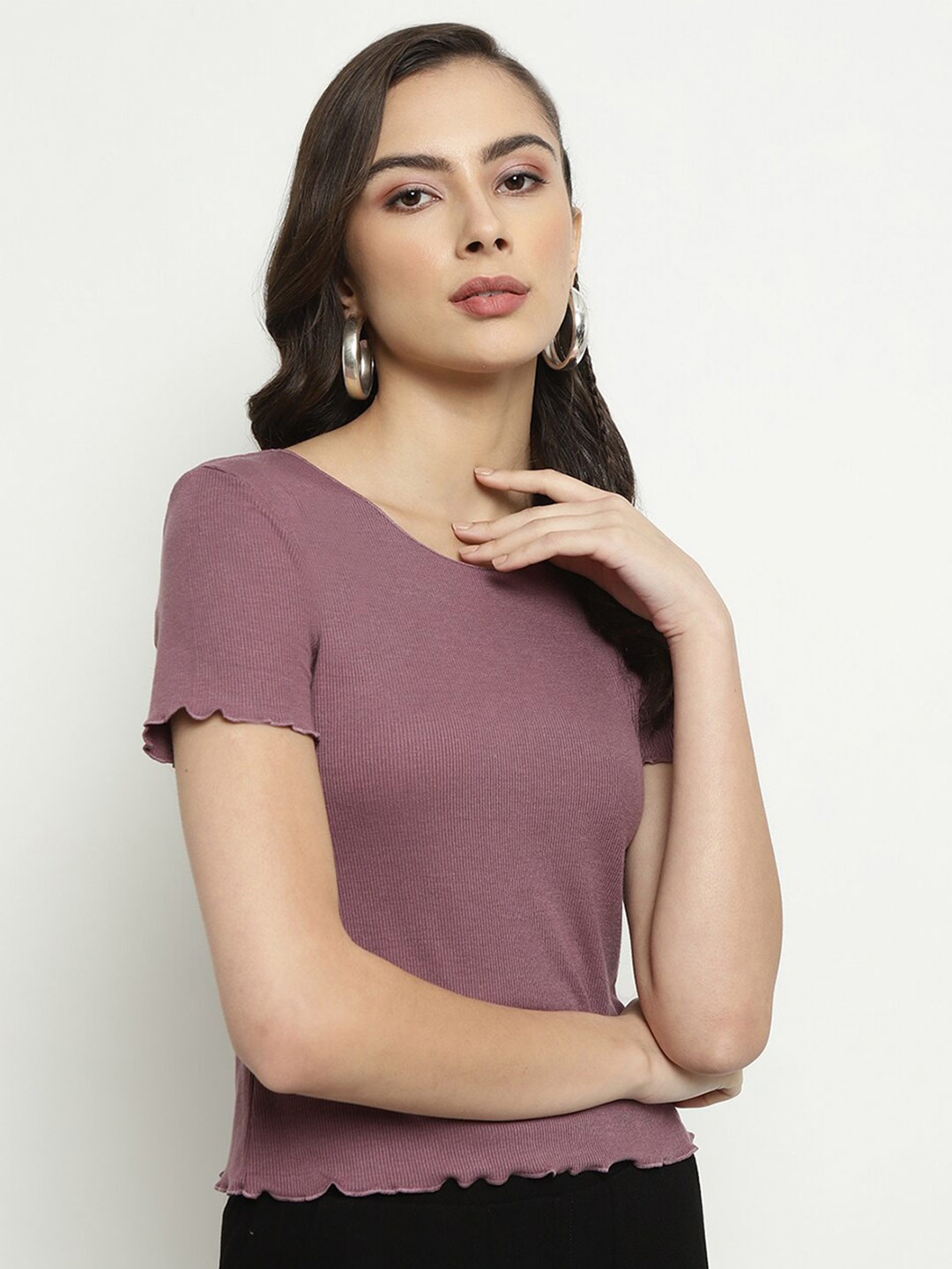 

METTLE Round Neck Short Sleeves Cotton T-shirt, Mauve