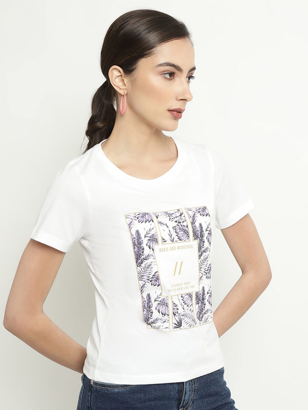 

METTLE Graphic Printed Round Neck Cotton T-shirt, White
