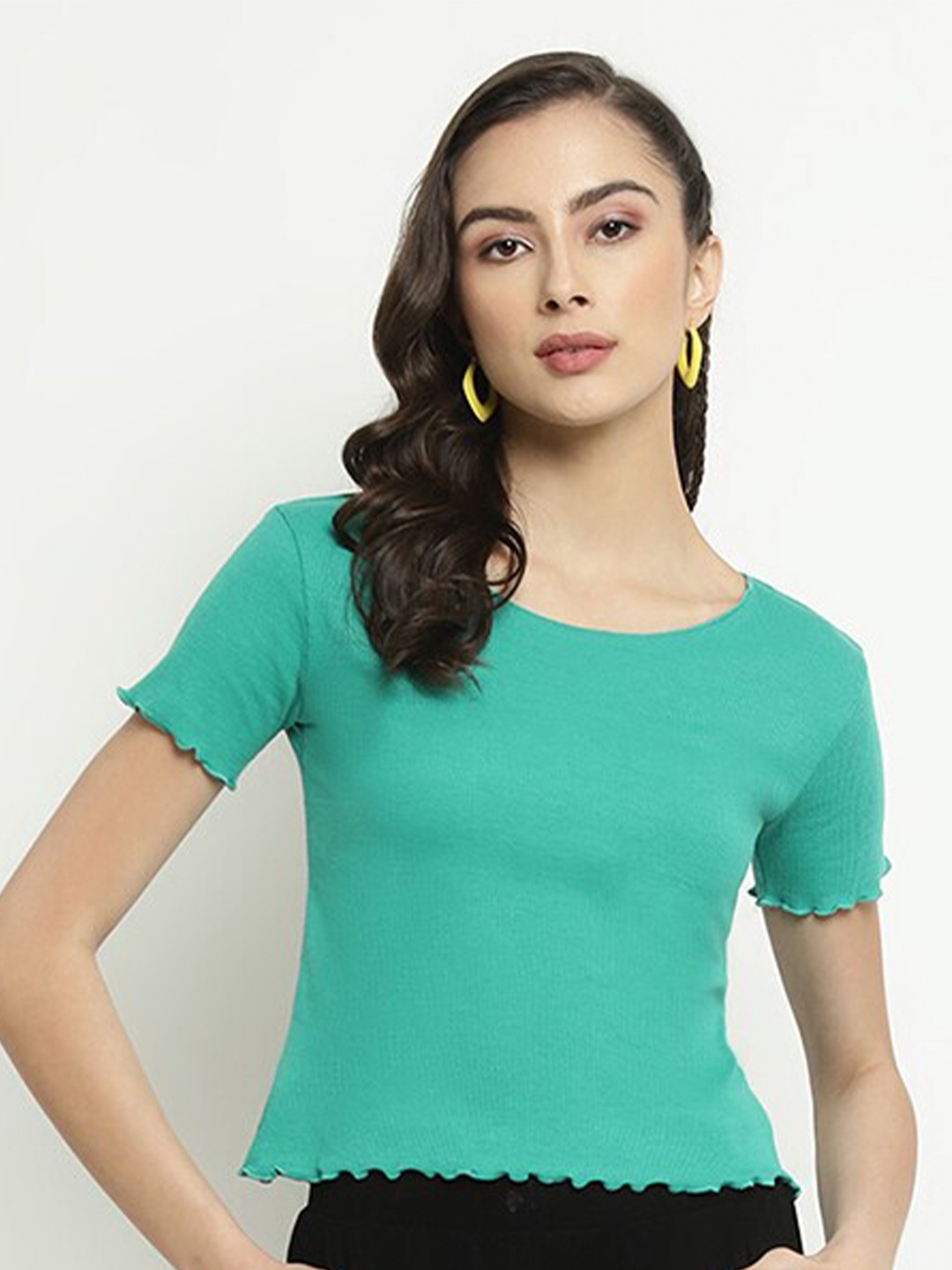 

METTLE Round Neck Cotton Regular Crop Top, Green