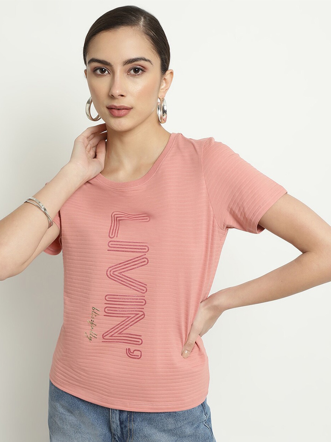

METTLE Typography Printed Round Neck Cotton T-shirt, Pink