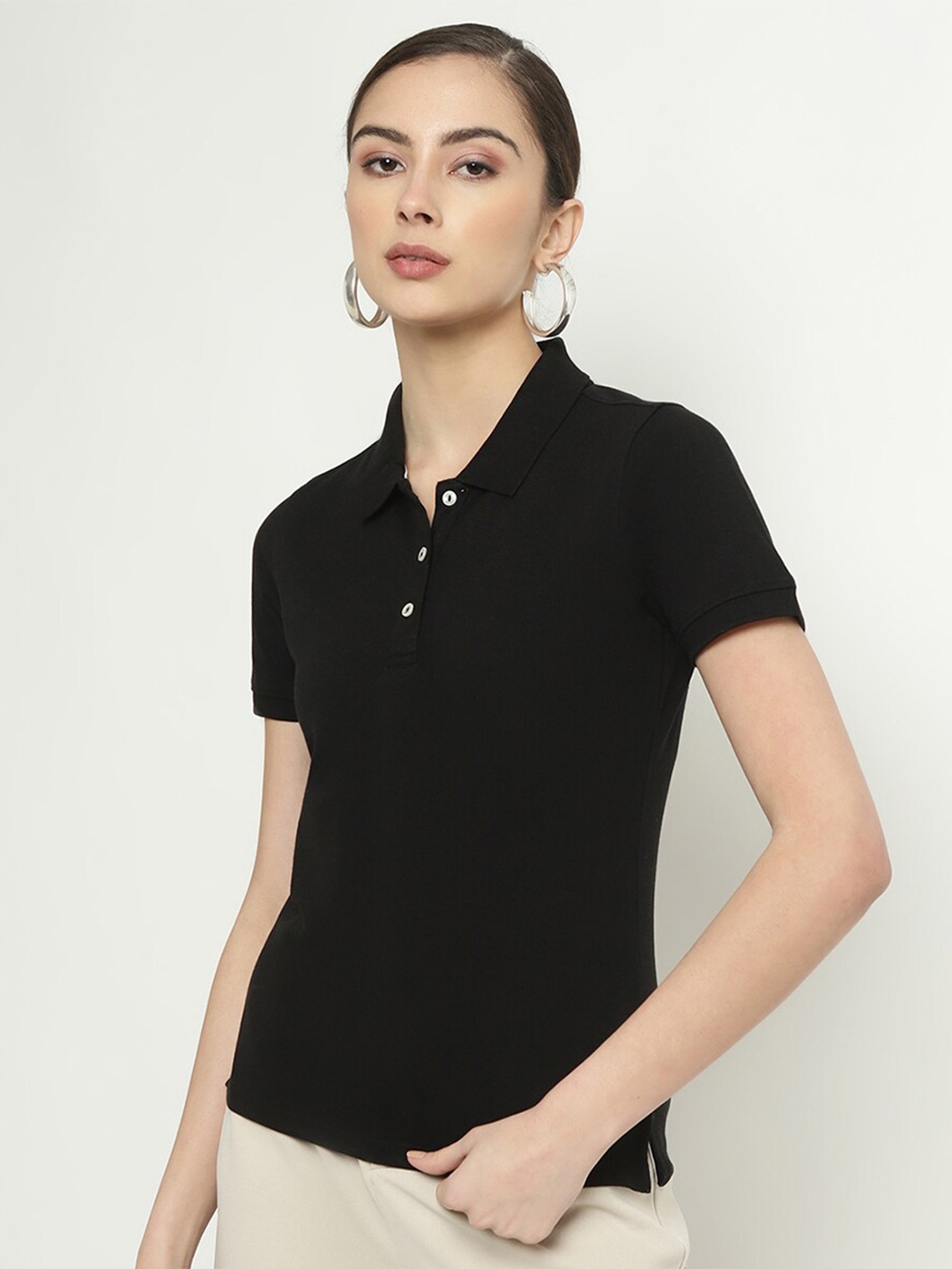 

METTLE Polo Collar Cotton T-shirt, Black