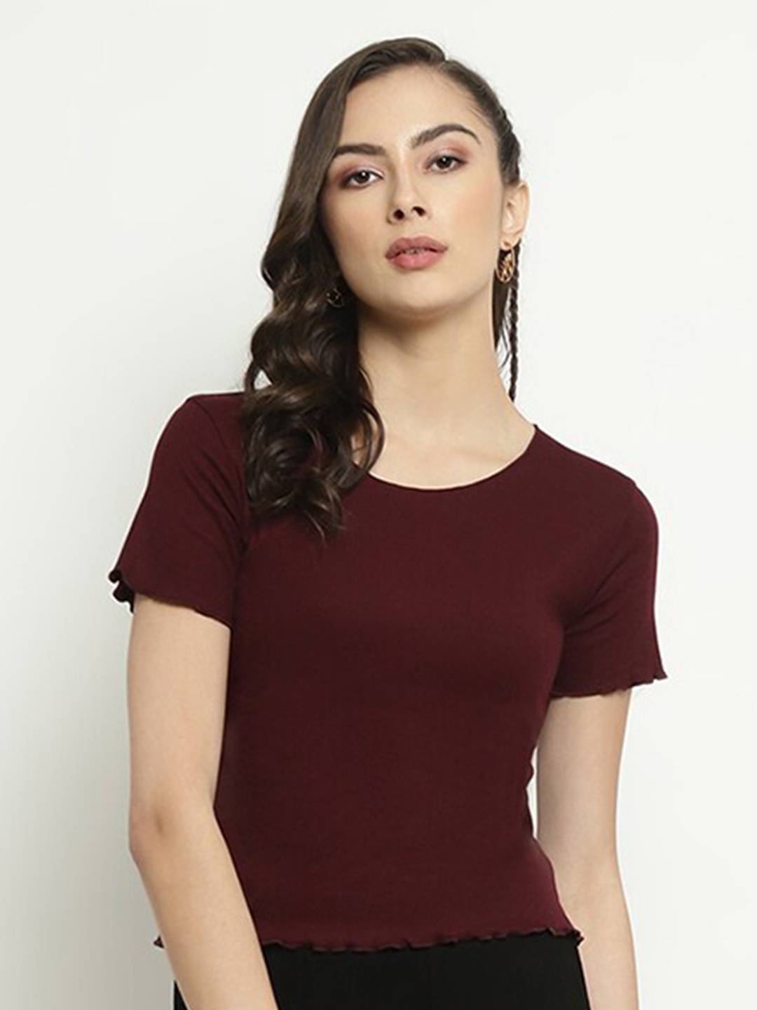 

METTLE Round Neck Short Sleeves Cotton T-shirt, Maroon