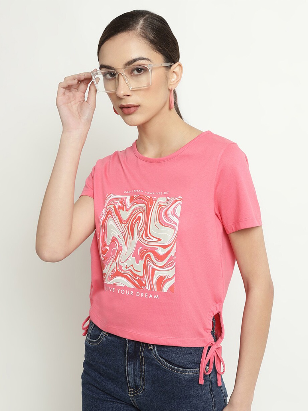 

METTLE Abstract Printed Cotton T-shirt, Coral